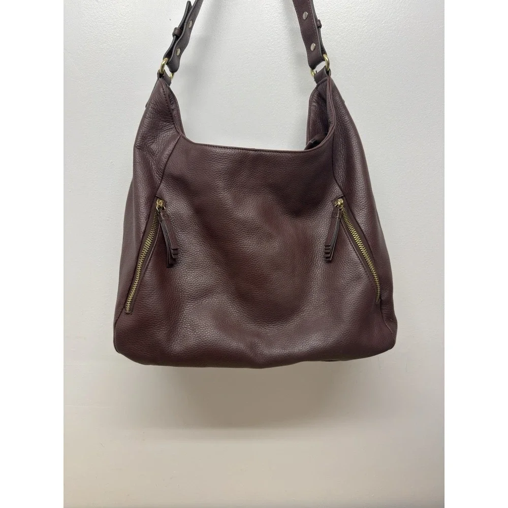 ORA DELPHNE Elle Hobo Burgundy Large Shoulder Bag Pebbled  Front Zip Pockets #13